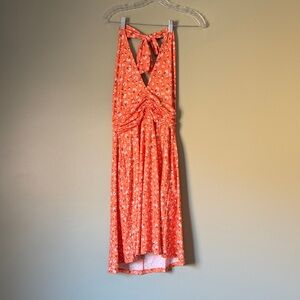 Orange Floral Midi Halter Dress